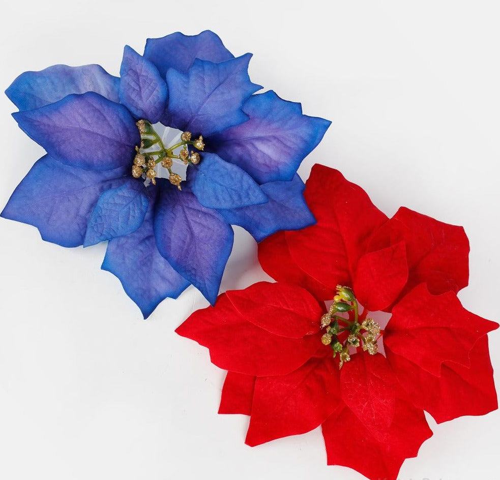 4 pk Velvet Poinsettia - Navy Blue or Red